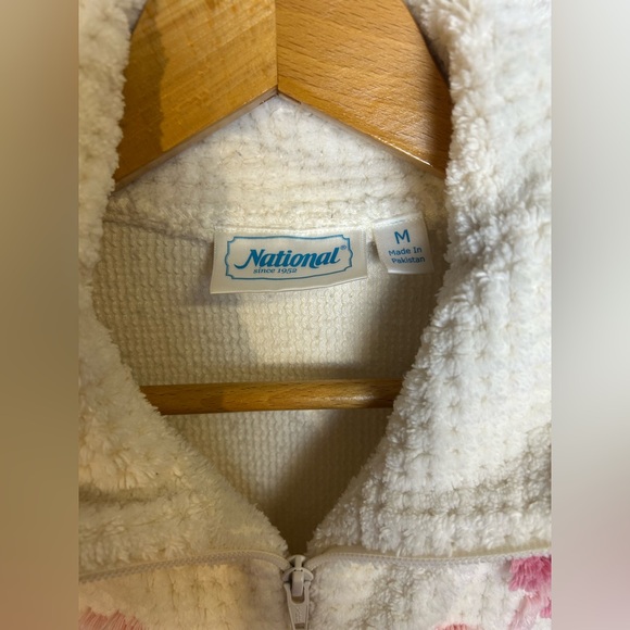 National Vintage Towel Robe Floral Embroidered Mid zip Size M Chic 90s Romantic - Picture 12 of 16